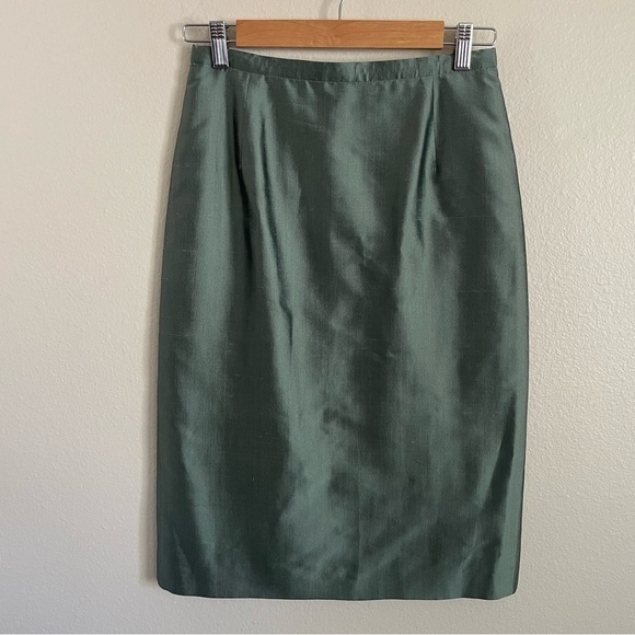 Max Mara Silk 2 Piece Set Wrap Jacket + Pencil Skirt Pianoforte Green Size 4 - Picture 9 of 16